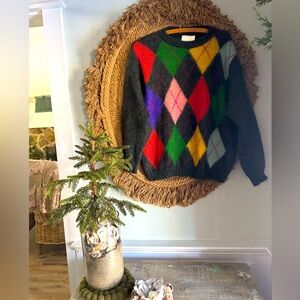 Pretty EUC Vintage 80s 90s United Colors Benetton Mohair Argyle Print Sweater
